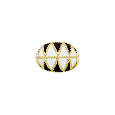 Lot 271 - Gold and Black and White Enamel Dome Ring