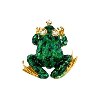 Lot 310 - Gold, Enamel and Diamond Frog Pin