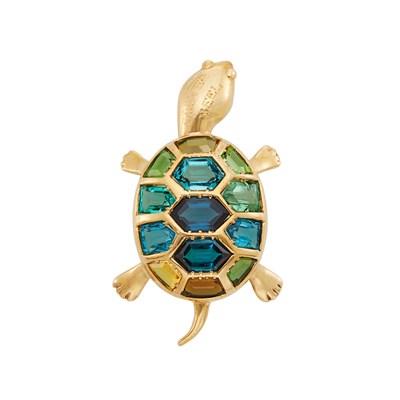 Lot 313 - Gold and Multicolored Tourmaline Turtle Brooch