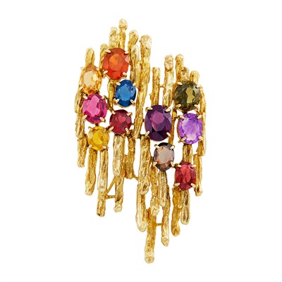 Lot 258 - Gold and Colored Stone Pendant-Brooch