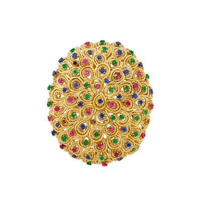 Lot 186 - Gold and Multicolored Stone Dome Ring