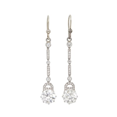 Lot 208 - Pair of Platinum and Diamond Pendant-Earrings