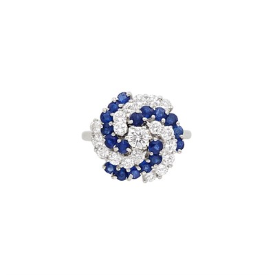 Lot 499 - White Gold, Diamond and Sapphire Swirl Ring, Attributed to Harry Winston