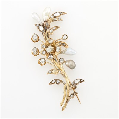 Lot 1993 - Gold, Freshwater Pearl and Diamond Floral Brooch
