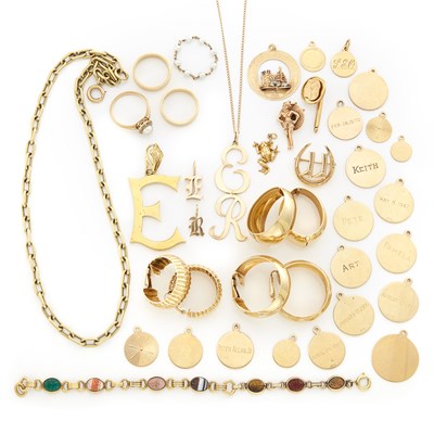Lot 1714 - Group of Gold and Gem-Set Jewelry