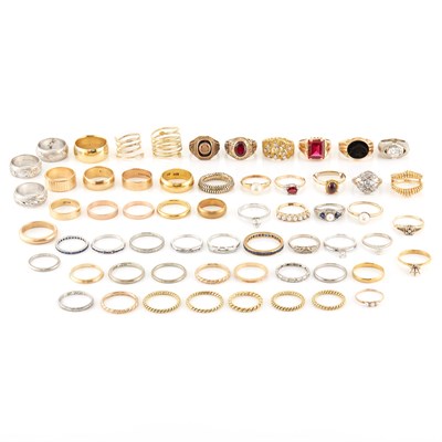 Lot 2124 - Group of Two-Color Gold, Platinum, Low Karat Gold, Diamond and Gem-Set Rings