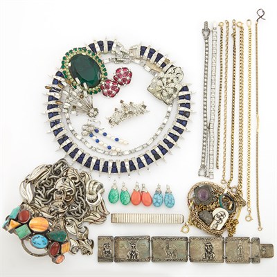 Lot 1412 - Group of Silver and Metal Jewelry and Costume Jewelry