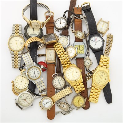 Lot 1383 - Group of Gold and Metal Wristwatches and Watch Parts