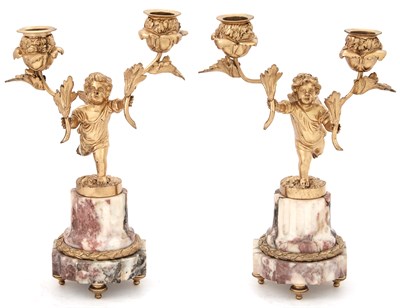 Lot 212 - Pair of Louis XVI Style Gilt-Bronze and Marble...