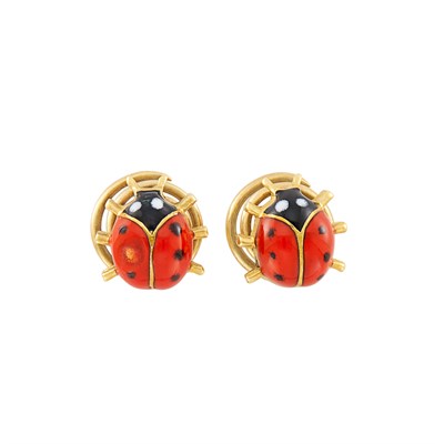 Lot 141 - Pair of Gold and Enamel Lady Bug 'Cuccinelle' Pins, Cartier