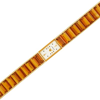 Lot 629 - Gold and Citrine Bracelet-Watch, Tiffany & Co.