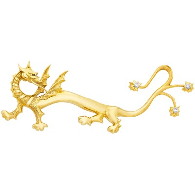 Lot 707 - Oversized Gold and Diamond Dragon Clip-Brooch