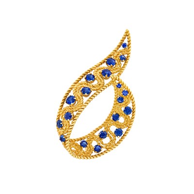 Lot 1090 - Gold and Sapphire Brooch