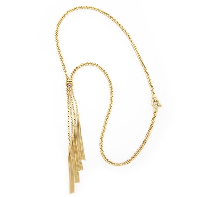 Lot 1484 - Double Strand Gold and Cabochon Amethyst Fringe Necklace
