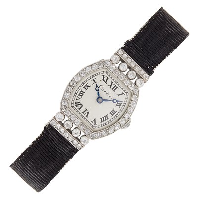 Lot 324 - Platinum, Gold and Diamond Wristwatch, Cartier