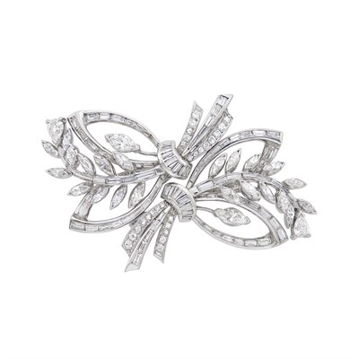 Lot 591 - Platinum and Diamond Double Clip-Brooch