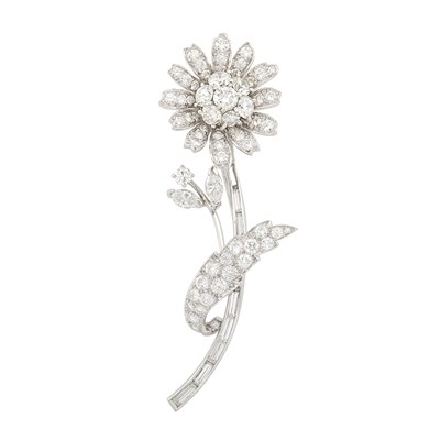 Lot 308 - Platinum and Diamond Flower Brooch