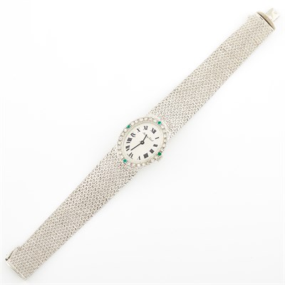 Lot 1744 - White Gold, Diamond and Emerald Wristwatch, Bueche Girod