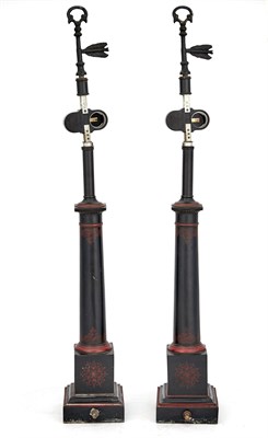 Lot 273 - Pair of Tôle Peinte Columnar Lamps Height 14...