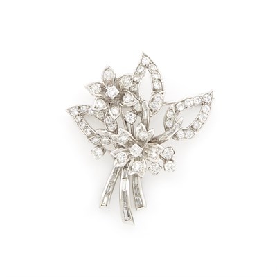 Lot 1195 - Platinum and Diamond Flower Brooch
