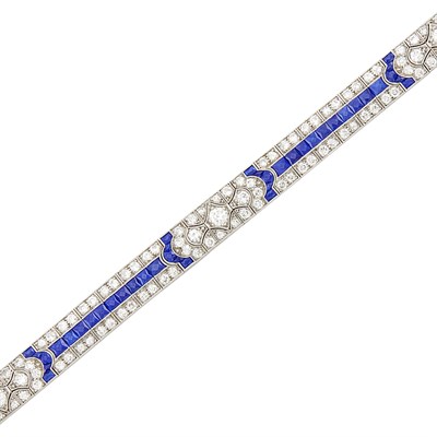 Lot 191 - Platinum, Diamond and Sapphire Bracelet