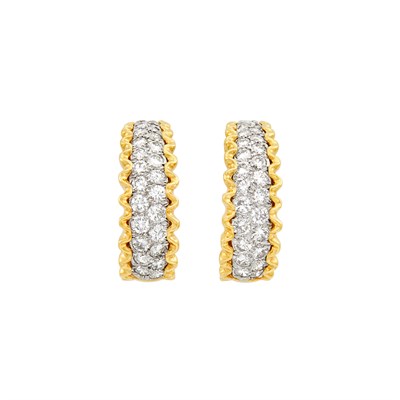Lot 659 - Pair of Two-Color Gold and Diamond Hoop Earrings
