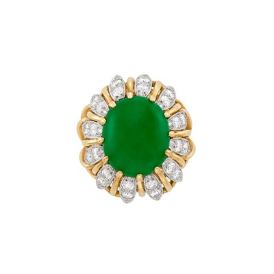 Lot 56 - Gold, Platinum, Jade and Diamond Ring