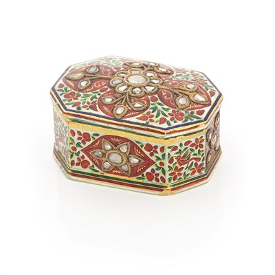 Lot 1560 - Indian High Karat Gold, Enamel and Foil-Backed Diamond Pill Box