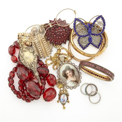 Lot 1423 - Group of Silver, Metal, Gem-Set, Paste and Enamel Jewelry and Lorgnette