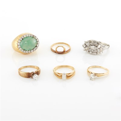 Lot 1274 - Six Gold, Platinum and Diamond Rings