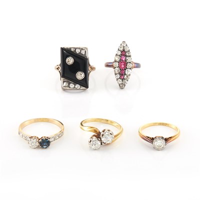 Lot 1964 - Five Gold, Platinum, Silver, Diamond and Gem-Set Rings