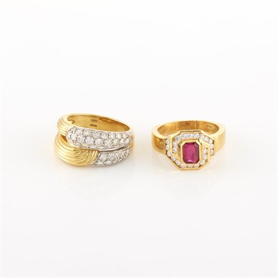 Lot 1952 - Two Gold, Diamond and Ruby Rings, Damiani