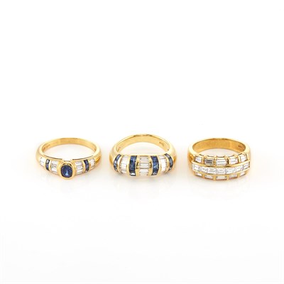Lot 1967 - Three Gold, Diamond and Sapphire Rings, Damiani