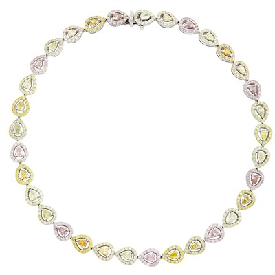 Lot 300 - White Gold, Fancy Colored Diamond and Diamond Necklace