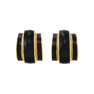 Lot 415 - Pair of Gold and Black Enamel Half-Hoop Earclips