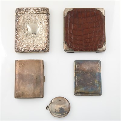Lot 1830 - Sterling Silver and Leather Wallet, Two Cigarette Cases and Two Match Safes