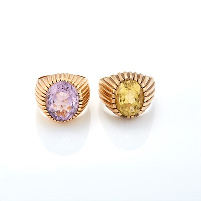 Lot 1242 - Rose Gold and Amethyst Ring and Gold and Citrine Ring