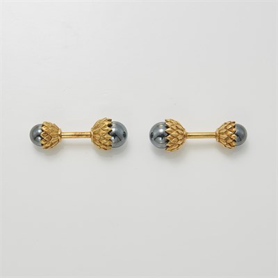 Lot 1182 - Pair of Gold and Hematite Acorn Cufflinks