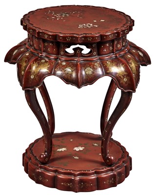 Lot 71 - Japanese Mother-of-Pearl Inlaid Red Lacquer...