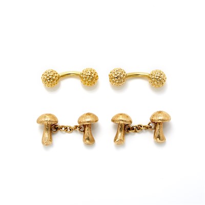 Lot 1174 - Pair of Gold Mushroom Cufflinks and Pair of Golf Ball Cufflinks