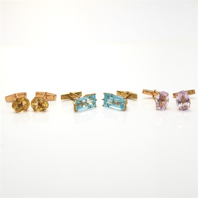 Lot 1185 - Three Pairs of Gem-Set Cufflinks