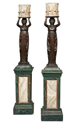 Lot 438 - Pair of Classical Stained Wood Canéphores...