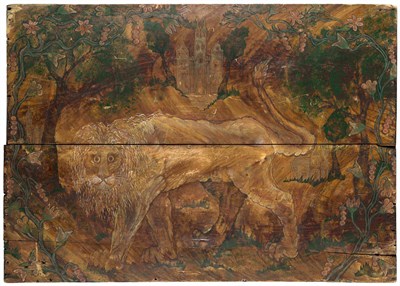 Lot 402 - Overmantel Painting of a Lion on Wood Height...