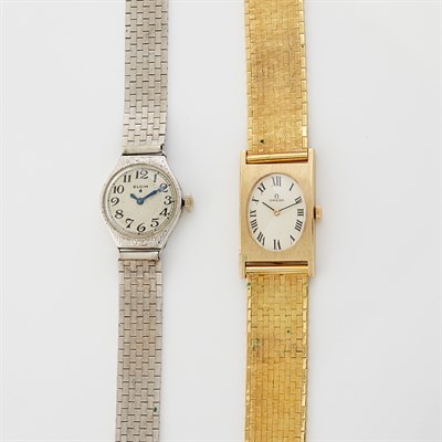 Lot 1763 - Gold Wristwatch, Omega, and White Gold Wristwatch, Elgin