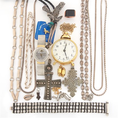 Lot 1796 - Metal Alarm Clock, Cartier, and Group of Silver Fragments