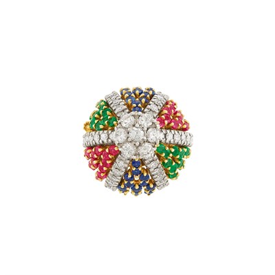 Lot 181 - Gold, Diamond and Colored Stone Dome Ring