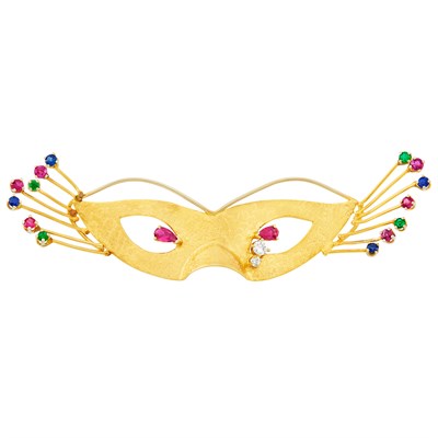 Lot 170 - Gold, Colored Stone and Diamond Mask Brooch, Niel