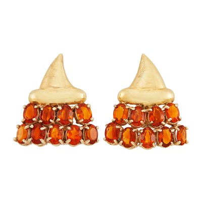 Lot 107 - Pair of Gold and Citrine Cornucopia Earclips