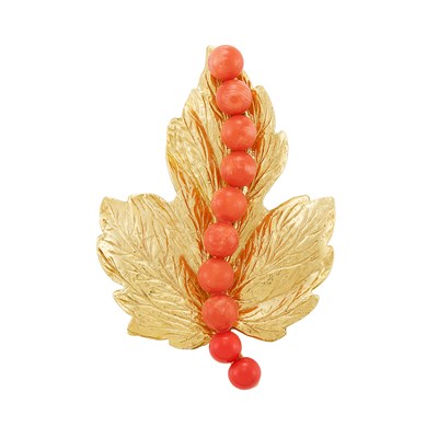 Lot 398 - Gold and Coral Bead Brooch with Interchangeable Hardstone and Cultured Pearl Centers