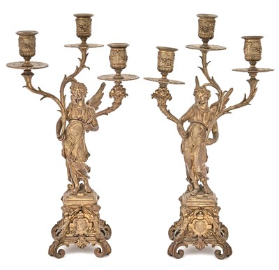Lot 198 - Pair of Napoleon III Gilt-Bronze Figural Three-...